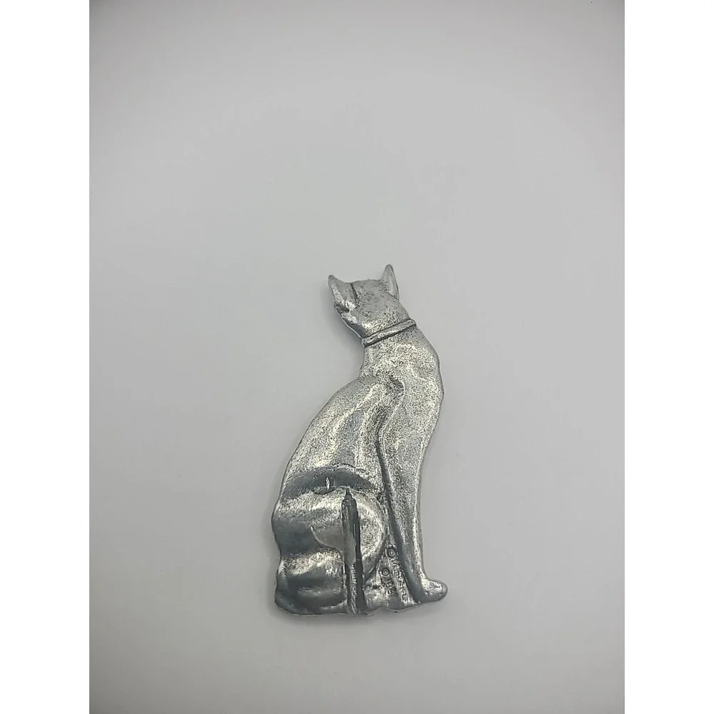 Vintage Metzke Pewter Cat Kitty Animal Paperweight Decor